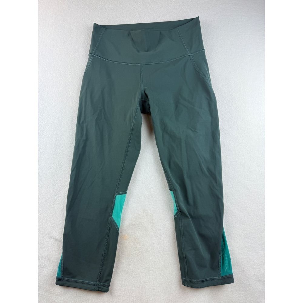 Lululemon Athletica Crop Leggings Teal Green Accent Yoga‎ Athletic Pants Womens